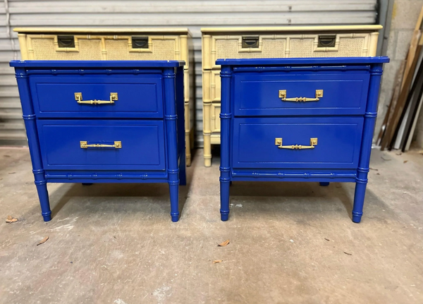 Pair of Vintage Classic Faux-Bamboo Two Drawer Nightstands Available for Custom Lacquer
