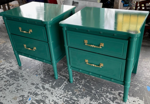 Pair of Vintage Classic Faux-Bamboo Two Drawer Nightstands Available for Custom Lacquer