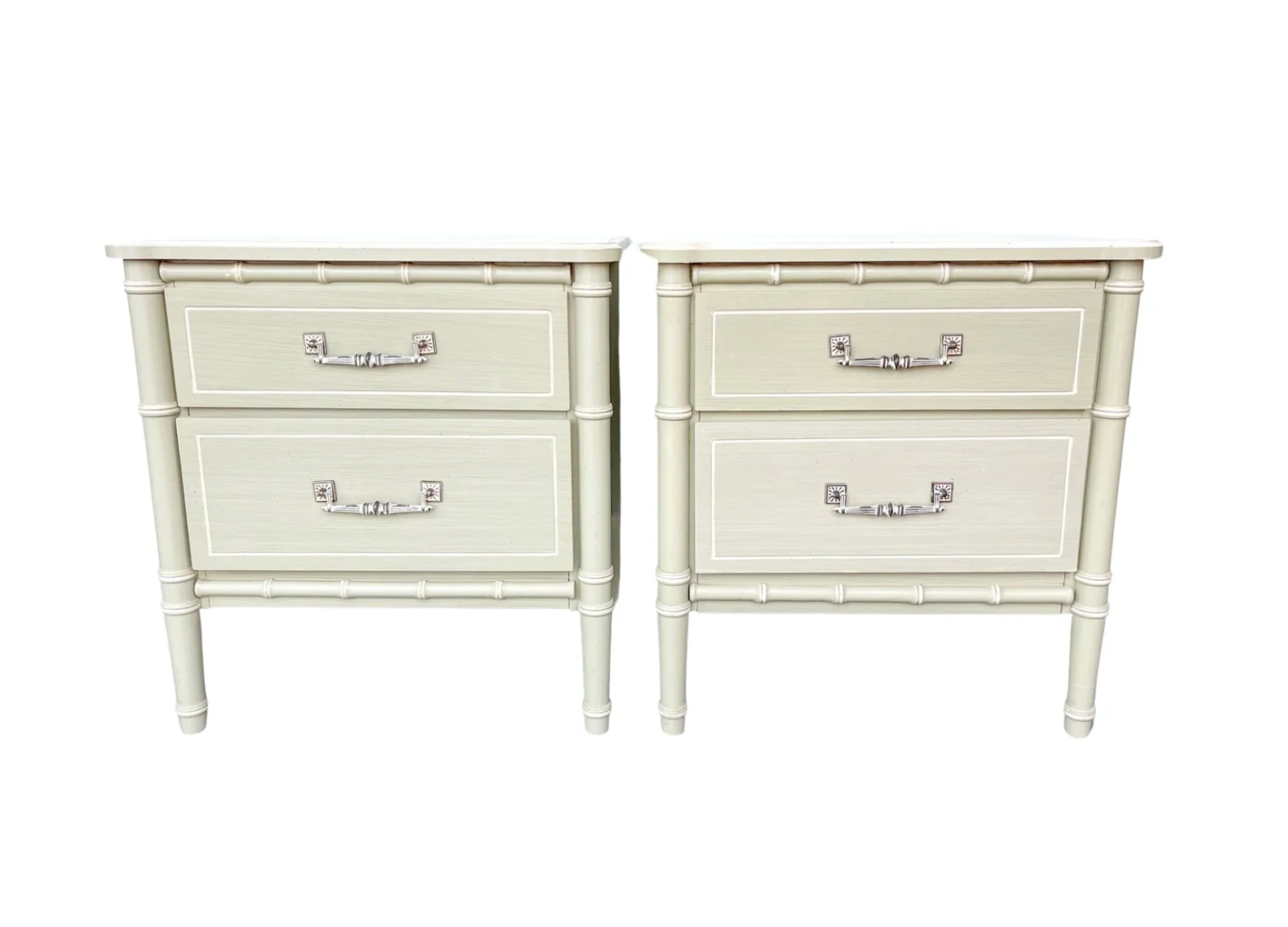 Pair of Vintage Classic Faux-Bamboo Two Drawer Nightstands Available for Custom Lacquer