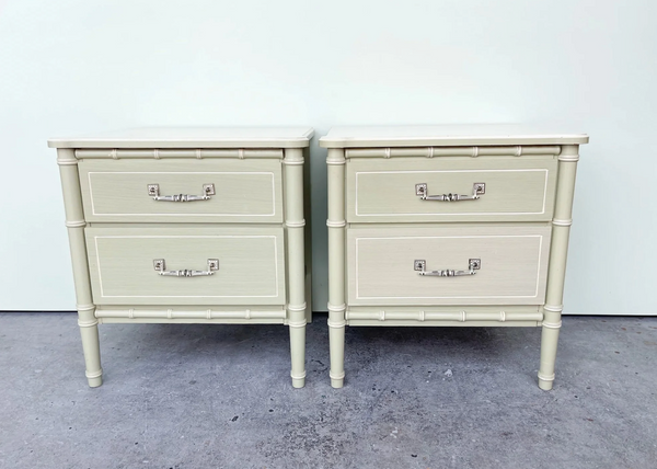 Pair of Vintage Classic Faux-Bamboo Two Drawer Nightstands Available for Custom Lacquer