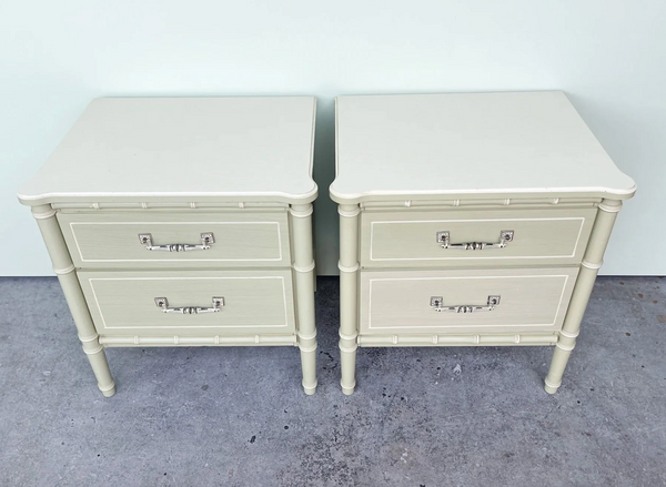 Pair of Vintage Classic Faux-Bamboo Two Drawer Nightstands Available for Custom Lacquer