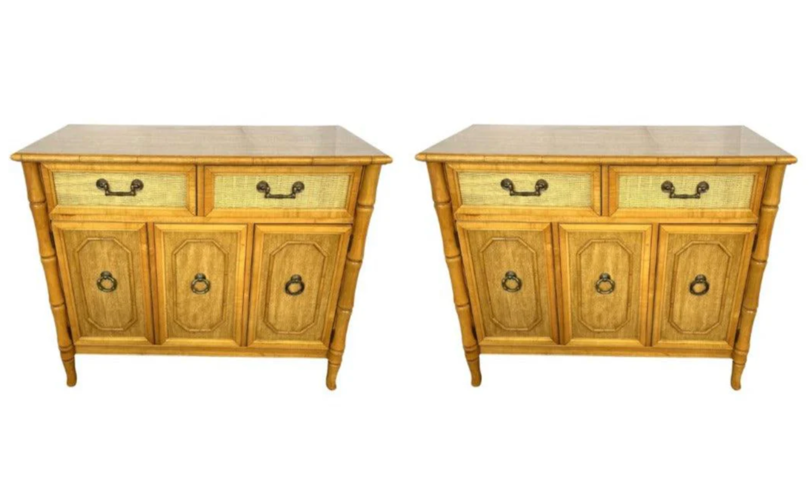 Vintage Pair of Faux Bamboo Broyhill Furniture Servers Available for Custom Lacquer!