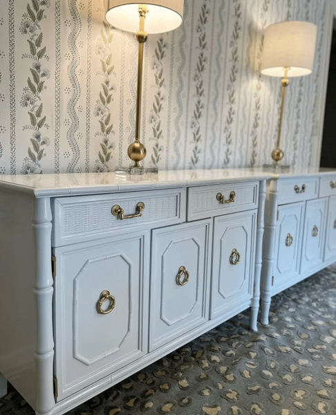 Vintage Pair of Faux Bamboo Broyhill Furniture Servers Available for Custom Lacquer!