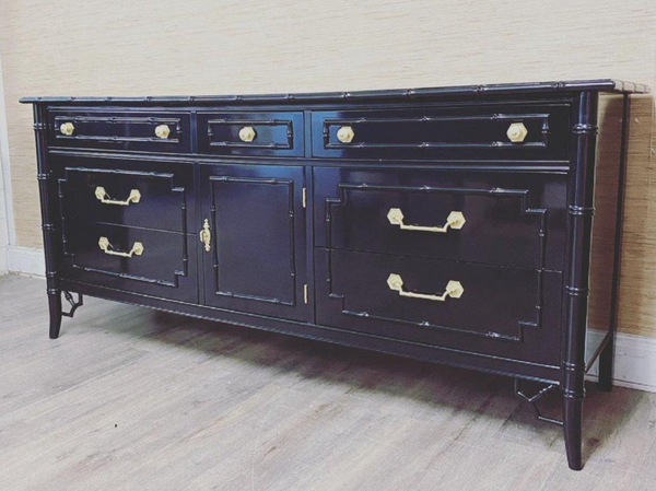 Vintage Thomasville Allegro Faux Bamboo Center Door Dresser/Credenza Available for Custom Lacquer!