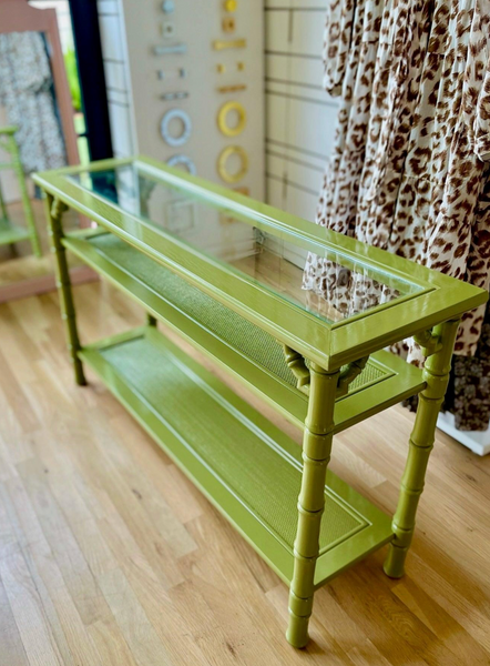 Vintage Mersman Furniture Bamboo Glass-Top Console Table Available for Lacquer!