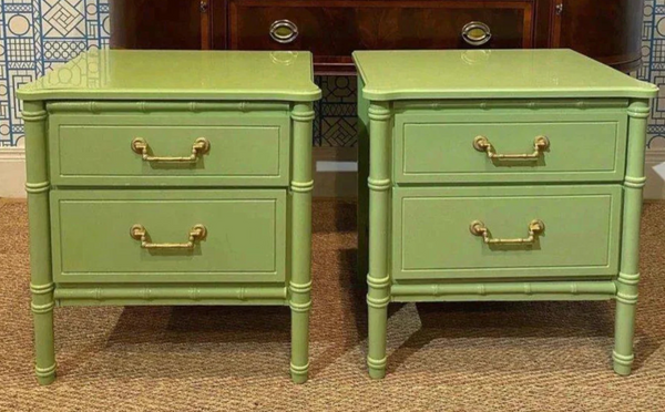 Vintage Classic Faux Bamboo Nightstand Pair Available to Customize