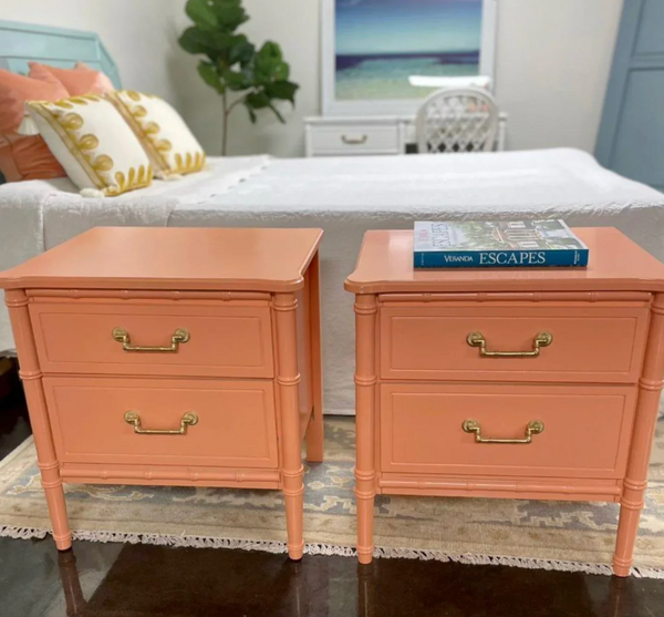 Vintage Classic Faux Bamboo Nightstand Pair Available to Customize
