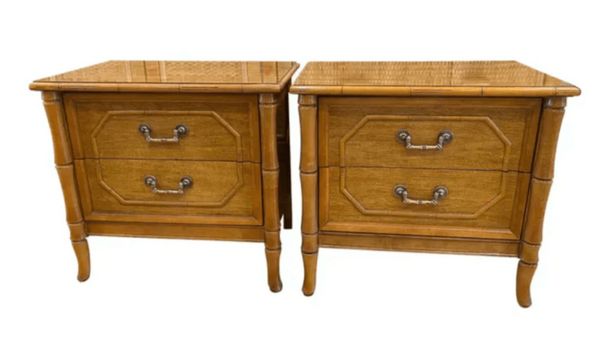 Vintage Pair of Broyhill Furniture Faux Bamboo Nightstands Available to Customize!