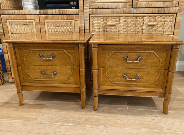 Vintage Pair of Broyhill Furniture Faux Bamboo Nightstands Available to Customize!