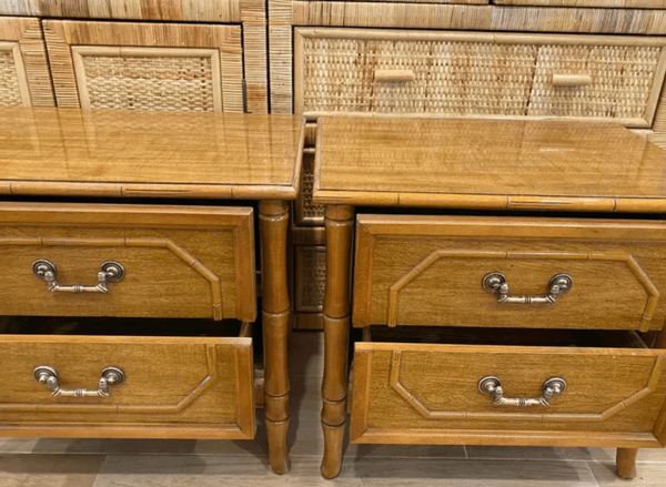 Vintage Pair of Broyhill Furniture Faux Bamboo Nightstands Available to Customize!