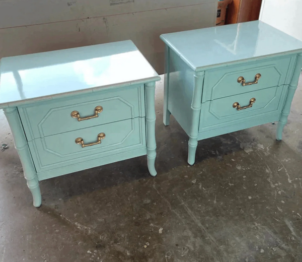 Vintage Pair of Broyhill Furniture Faux Bamboo Nightstands Available to Customize!