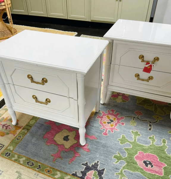 Vintage Pair of Broyhill Furniture Faux Bamboo Nightstands Available to Customize!