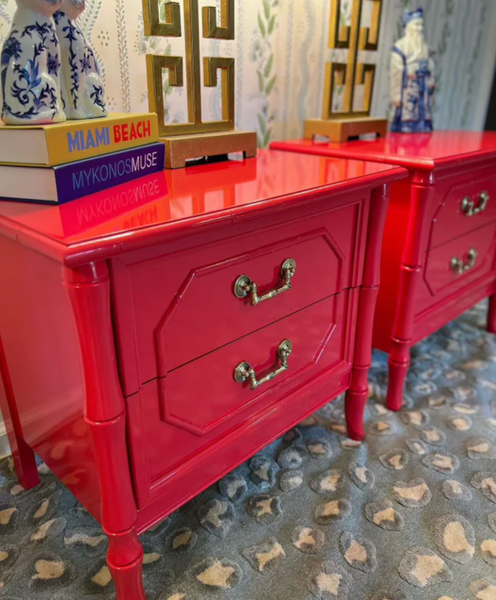 Vintage Pair of Broyhill Furniture Faux Bamboo Nightstands Available to Customize!