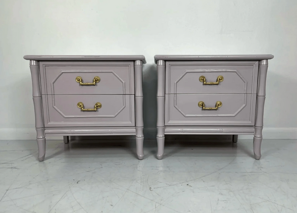 Vintage Pair of Broyhill Furniture Faux Bamboo Nightstands Available to Customize!