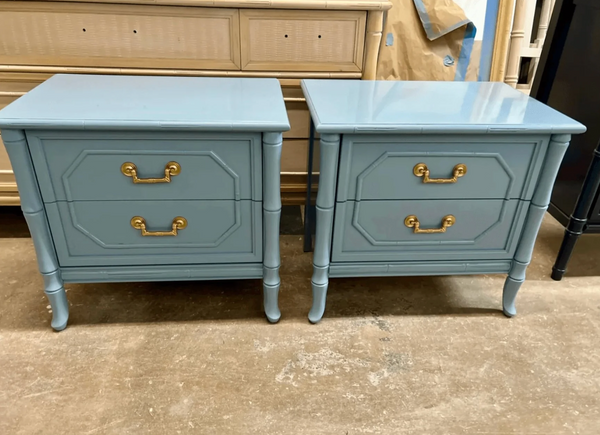 Vintage Pair of Broyhill Furniture Faux Bamboo Nightstands Available to Customize!