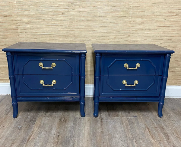 Vintage Pair of Broyhill Furniture Faux Bamboo Nightstands Available to Customize!