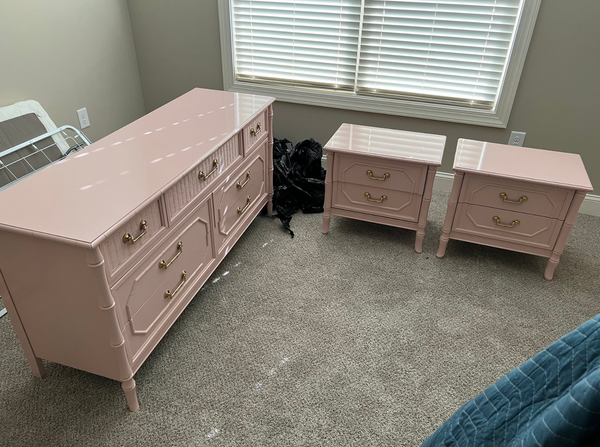 Vintage Pair of Broyhill Furniture Faux Bamboo Nightstands Available to Customize!