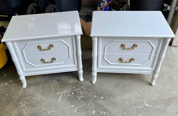 Vintage Pair of Broyhill Furniture Faux Bamboo Nightstands Available to Customize!