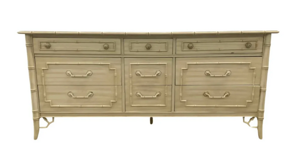 Vintage Thomasville Allegro Nine Drawer Faux Bamboo Triple Dresser for Custom Lacquer