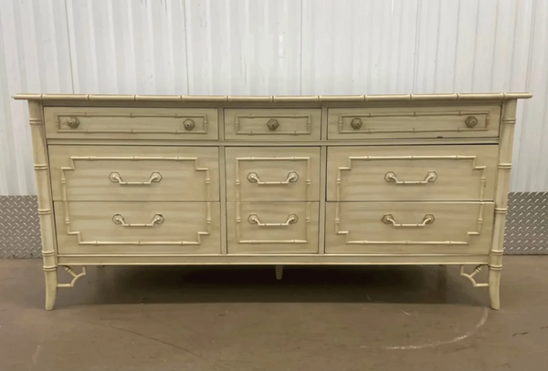 Vintage Thomasville Allegro Nine Drawer Faux Bamboo Triple Dresser for Custom Lacquer
