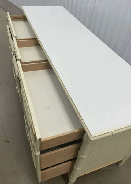 Vintage Thomasville Allegro Nine Drawer Faux Bamboo Triple Dresser for Custom Lacquer