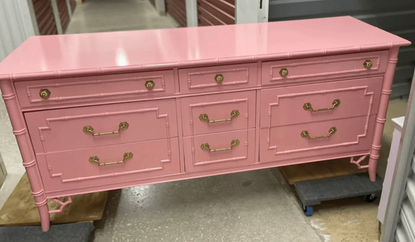 Vintage Thomasville Allegro Nine Drawer Faux Bamboo Triple Dresser for Custom Lacquer