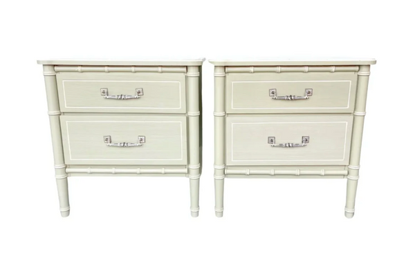 Classic Pair of Vintage Faux Bamboo Two-Drawer Nightstand Pair Available for Custom Lacquer!