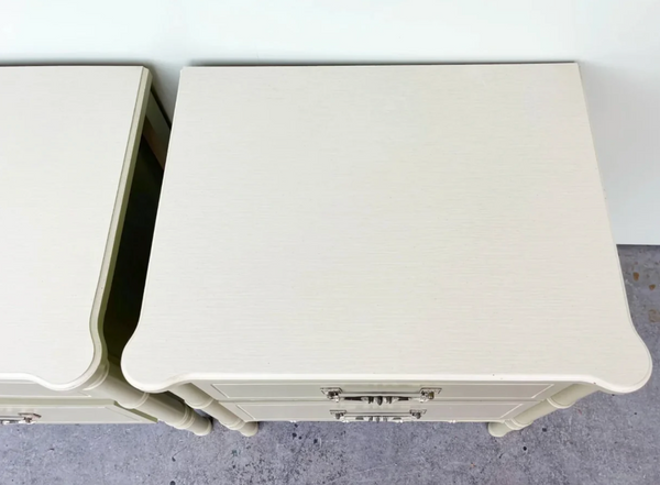 Classic Pair of Vintage Faux Bamboo Two-Drawer Nightstand Pair Available for Custom Lacquer!