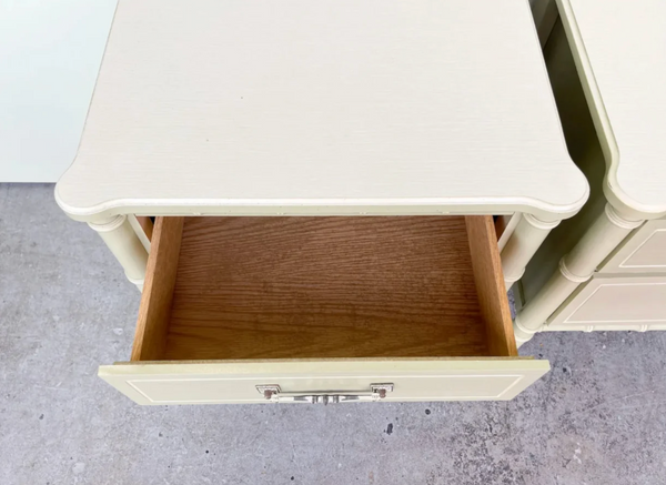 Classic Pair of Vintage Faux Bamboo Two-Drawer Nightstand Pair Available for Custom Lacquer!