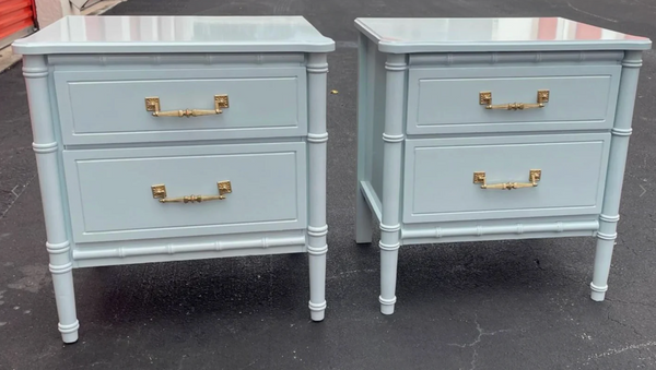 Classic Pair of Vintage Faux Bamboo Two-Drawer Nightstand Pair Available for Custom Lacquer!