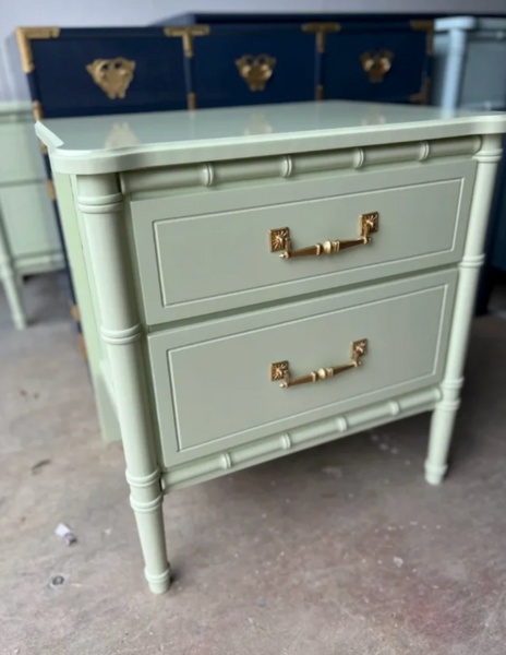 Classic Pair of Vintage Faux Bamboo Two-Drawer Nightstand Pair Available for Custom Lacquer!