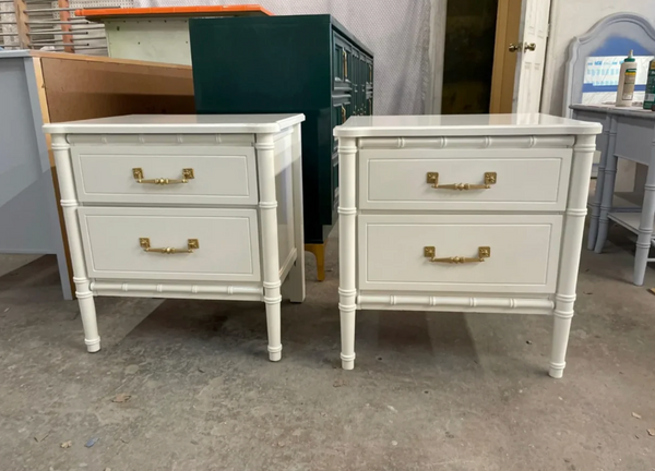 Classic Pair of Vintage Faux Bamboo Two-Drawer Nightstand Pair Available for Custom Lacquer!