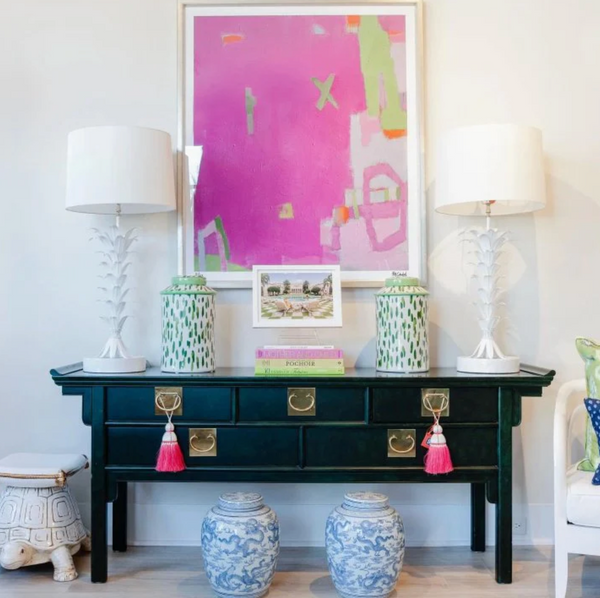 Vintage Century Furniture Pagoda Style Two-Drawer Console Table Available for Custom Lacquer