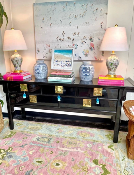 Vintage Century Furniture Pagoda Style Two-Drawer Console Table Available for Custom Lacquer