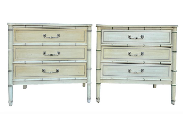 RARE Vintage Henry Link Bali Hair Three-Drawer Faux Bamboo Chest Pair Available for Custom Lacquer!