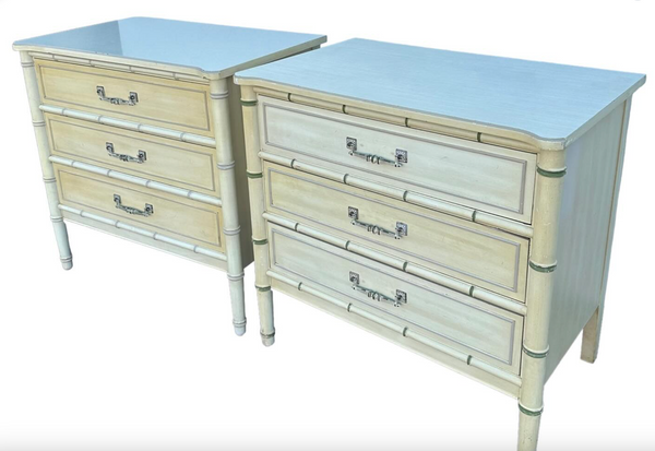 RARE Vintage Henry Link Bali Hair Three-Drawer Faux Bamboo Chest Pair Available for Custom Lacquer!