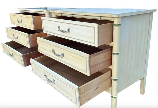 RARE Vintage Henry Link Bali Hair Three-Drawer Faux Bamboo Chest Pair Available for Custom Lacquer!