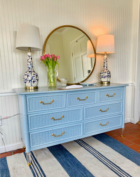 Vintage Henry Link Faux Bamboo and Wicker Front Seven-Drawer Dresser Available for Custom Lacquer!