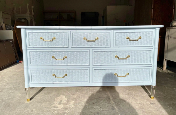 Vintage Henry Link Faux Bamboo and Wicker Front Seven-Drawer Dresser Available for Custom Lacquer!