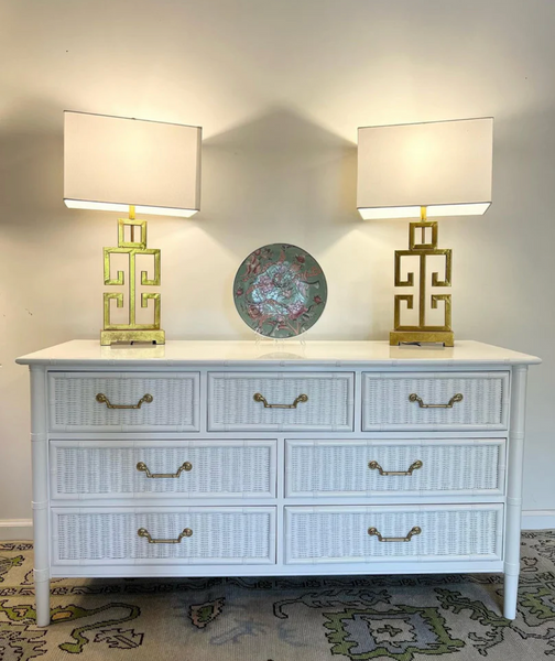 Vintage Henry Link Faux Bamboo and Wicker Front Seven-Drawer Dresser Available for Custom Lacquer!