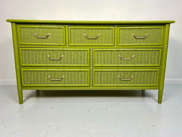 Vintage Henry Link Faux Bamboo and Wicker Front Seven-Drawer Dresser Available for Custom Lacquer!