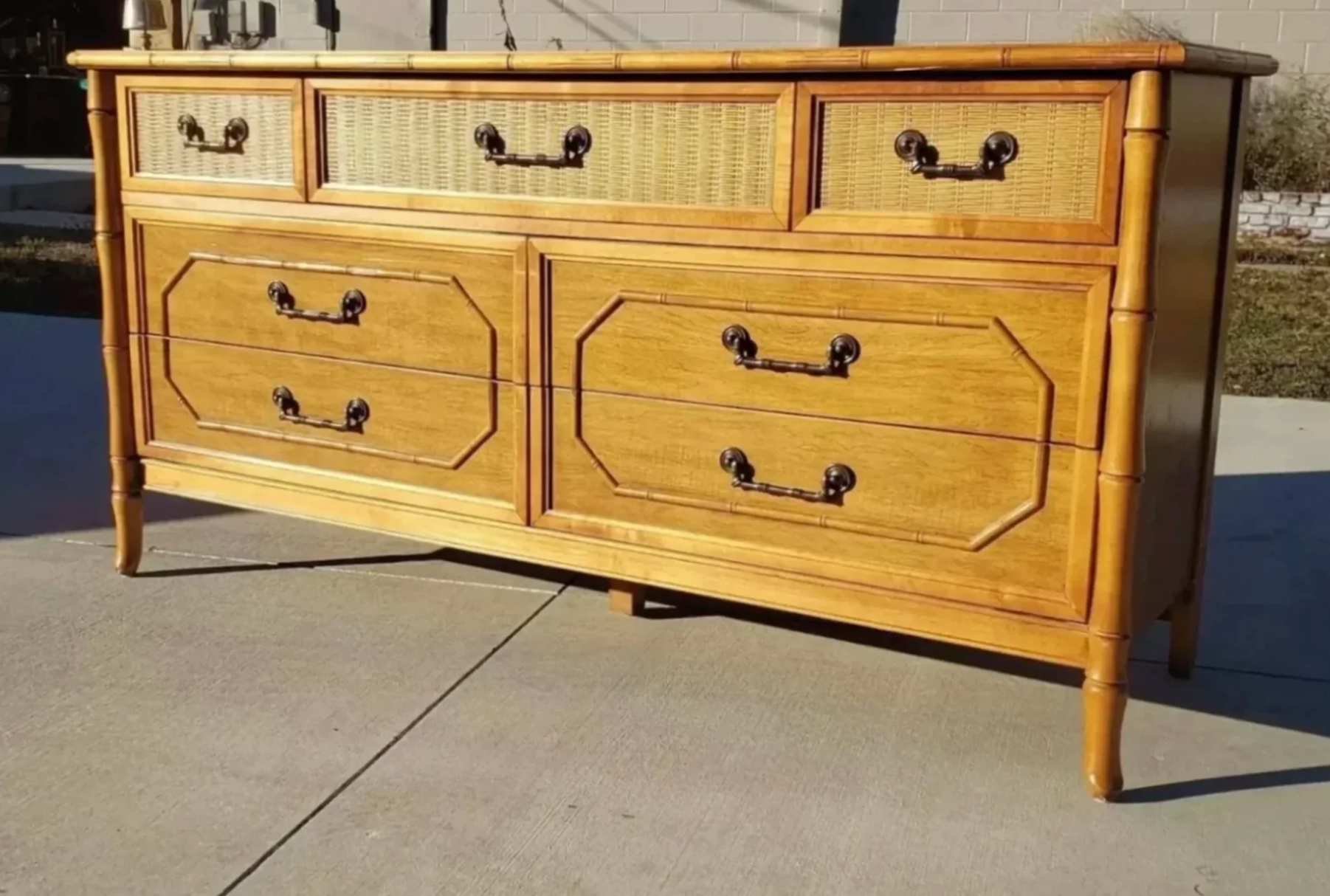 Vintage Broyhill Furniture Faux Bamboo Dresser Available for Custom Lacquer  – Hibiscus House