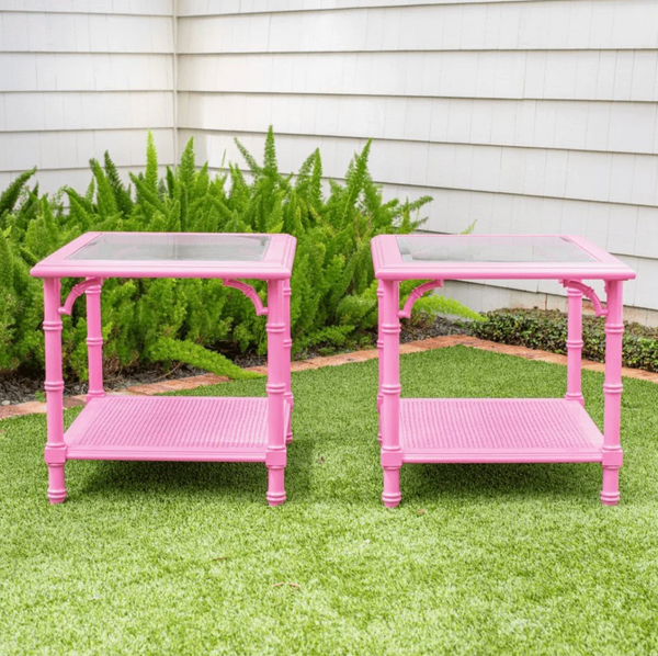 Pair of Vintage Mersman Faux Bamboo Side Tables Available for Custom Lacquer! - Hibiscus House