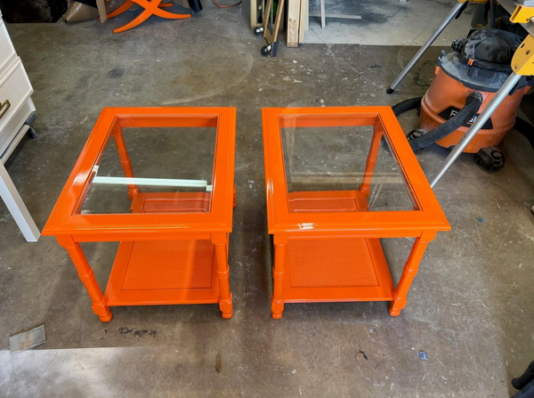 Pair of Vintage Mersman Faux Bamboo Side Tables Available for Custom Lacquer! - Hibiscus House