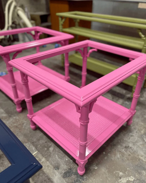 Pair of Vintage Mersman Faux Bamboo Side Tables Available for Custom Lacquer! - Hibiscus House