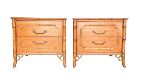 Vintage Dixie Furniture Faux Bamboo Nightstand Pair with Fretwork Available for Custom Lacquer!