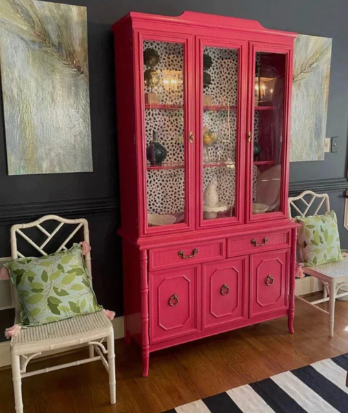 Vintage Broyhill Furniture Faux Bamboo Two-Piece Arched Top China Cabinet Available to Customize!
