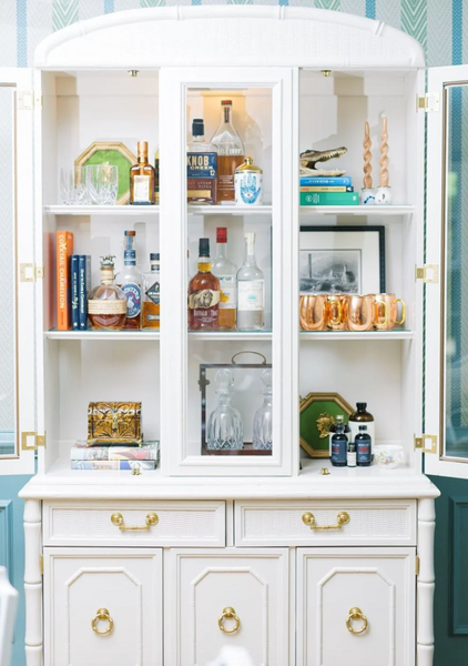 Vintage Broyhill Furniture Faux Bamboo Two-Piece Arched Top China Cabinet Available to Customize!