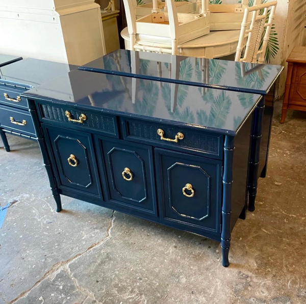 Vintage Broyhill Faux Bamboo Large Server Pair Available for Custom Lacquer!