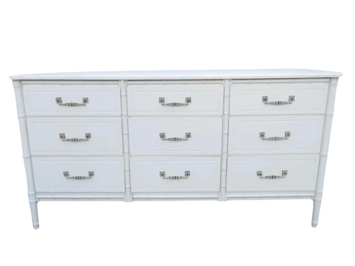Vintage Faux Bamboo Nine-Drawer Classic Triple Dresser Available to Customize!